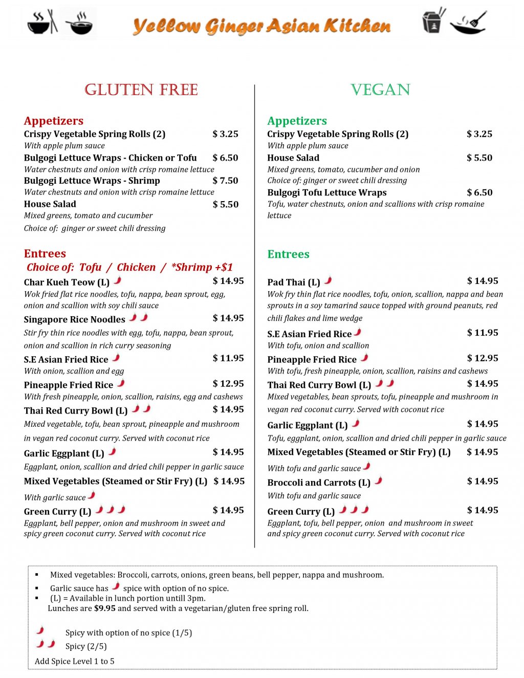 Menu Yellow Ginger Asian Kitchen